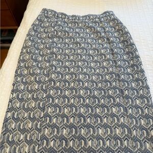 Anthropologie Geometric Blue and Cream Pencil Skirt